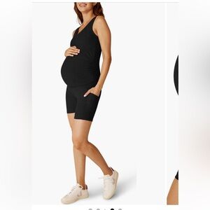 Beyond Yoga Women's Black Maternity Romper
